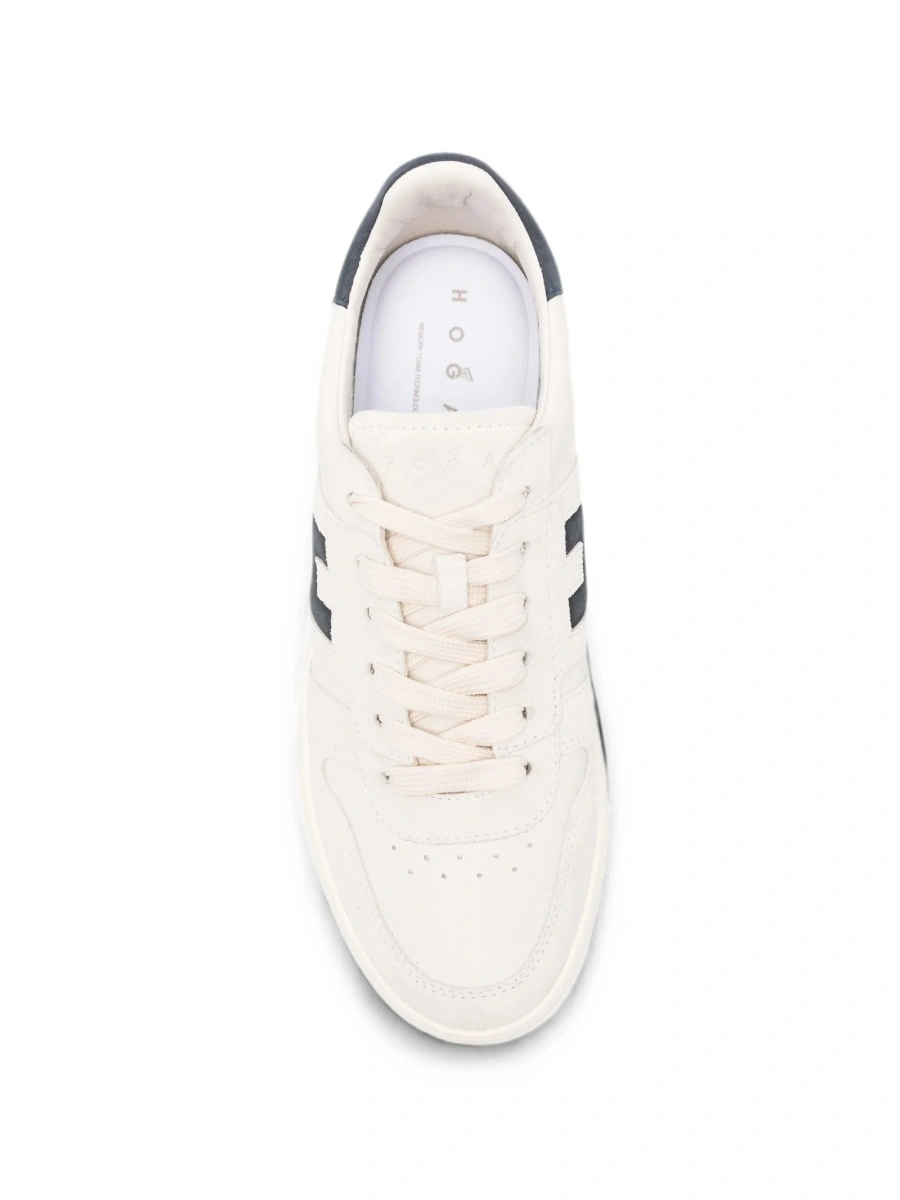 Sneakers Hogan neutri din piele si piele intoarsa - Img 4