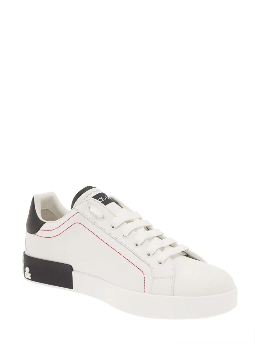 Sneakers Low Sneakers 'Portofino' with Applied Logo and Contrasting Stitching in Smooth White Leather for Men - Img 2