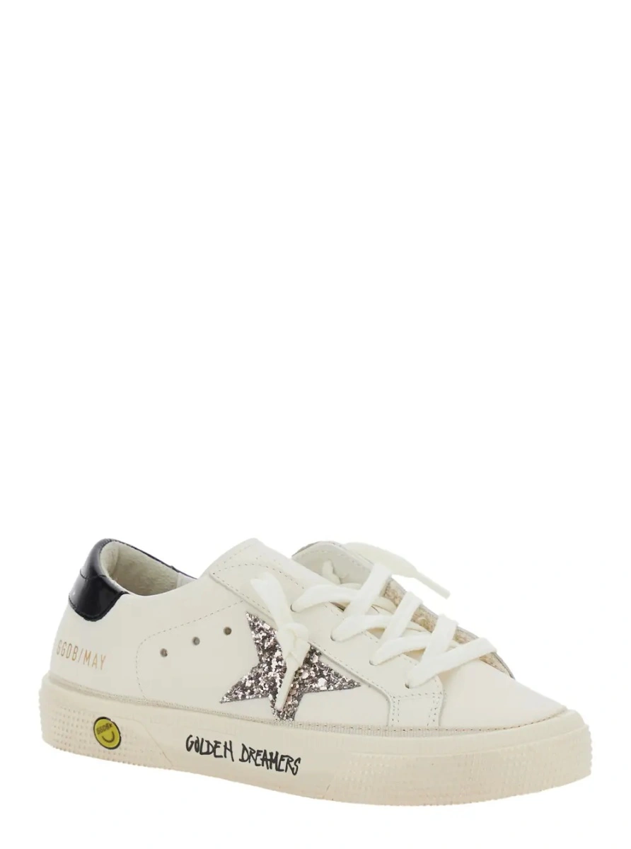 Sneakers 'May' White Low Top Sneakers with Glittered Star Patch and Contrasting Heel with Logo Lettering in Leather Girl - Img 2