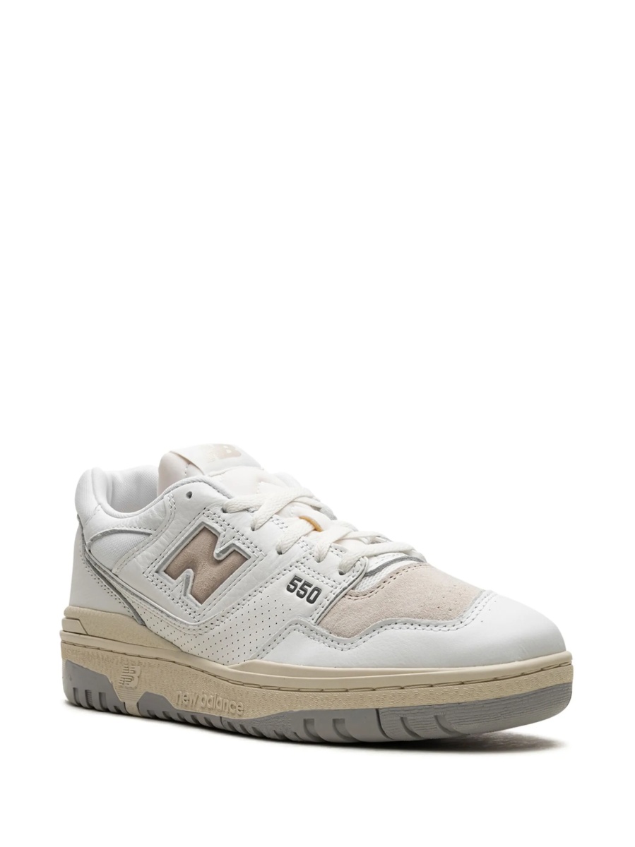 Sneakers New Balance 550 albi din piele intoarsa si piele - Img 2