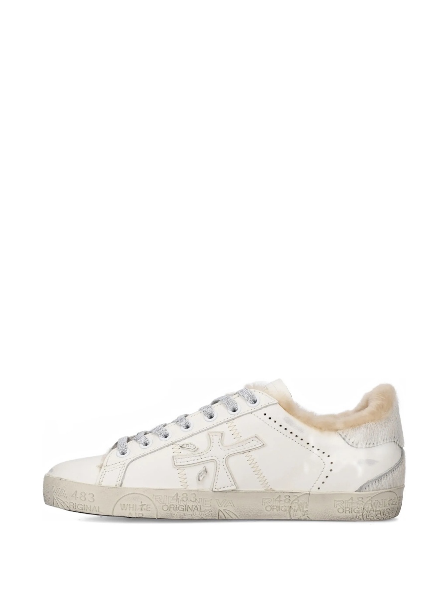 Sneakers Premiata albi din piele si par de vitel - Img 5