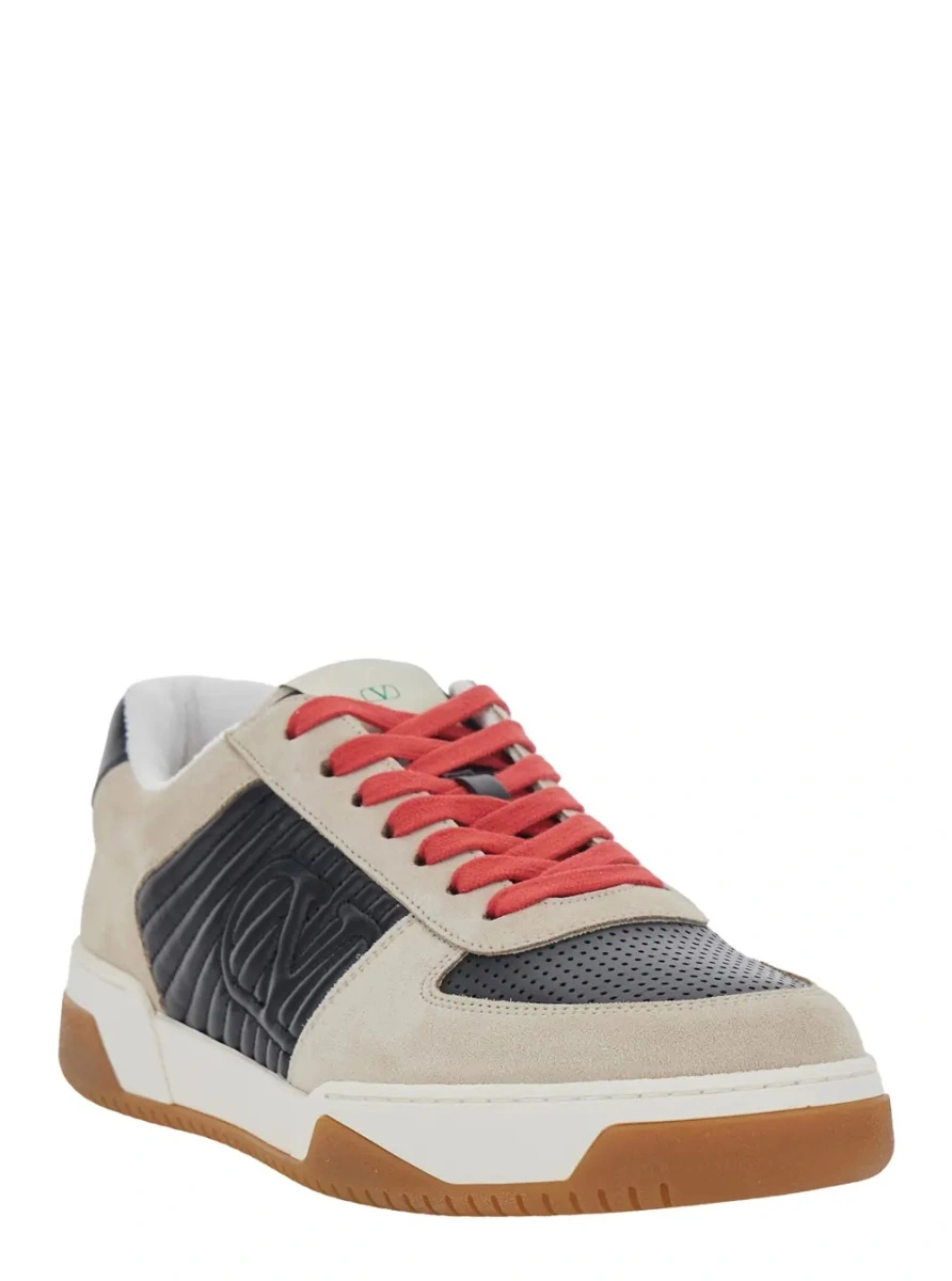 Sneakers Valentino Garavani bej din piele si material textil - Img 2