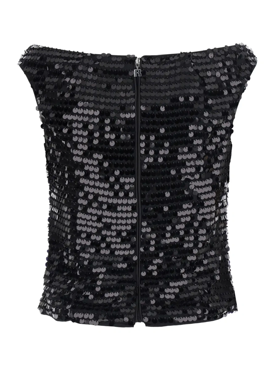 Topuri Off-shoulder top with sequins in black synthetic fabric for women - Img 2