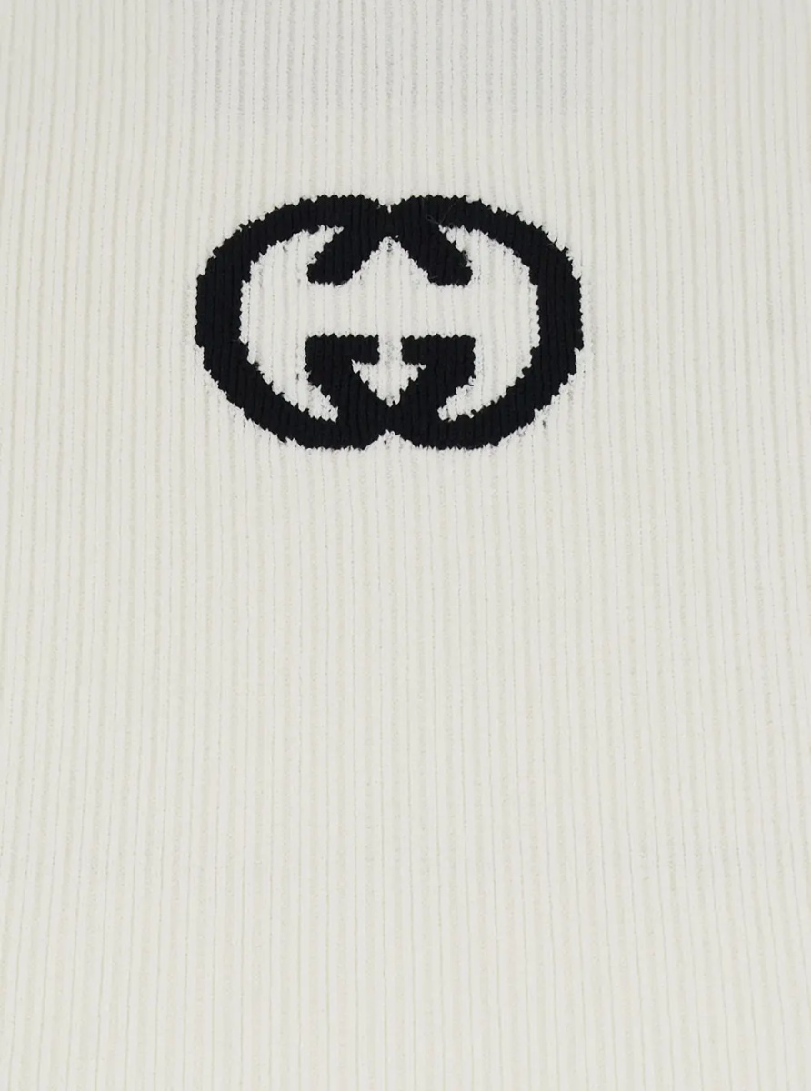 Topuri White Sleeveless Top with GG Embroidery on the Rear and Ribbed Knit in Viscose Blend Woman - Img 3