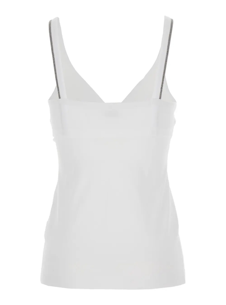 Topuri white Top with V-neck and Monile details on the edges in cotton for women - Img 2