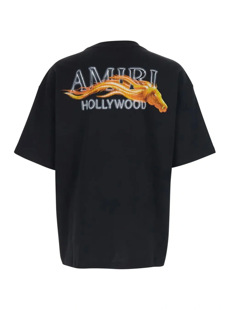 Tricou AMIRI negru din bumbac cu logo imprimat fata si spate - Img 2