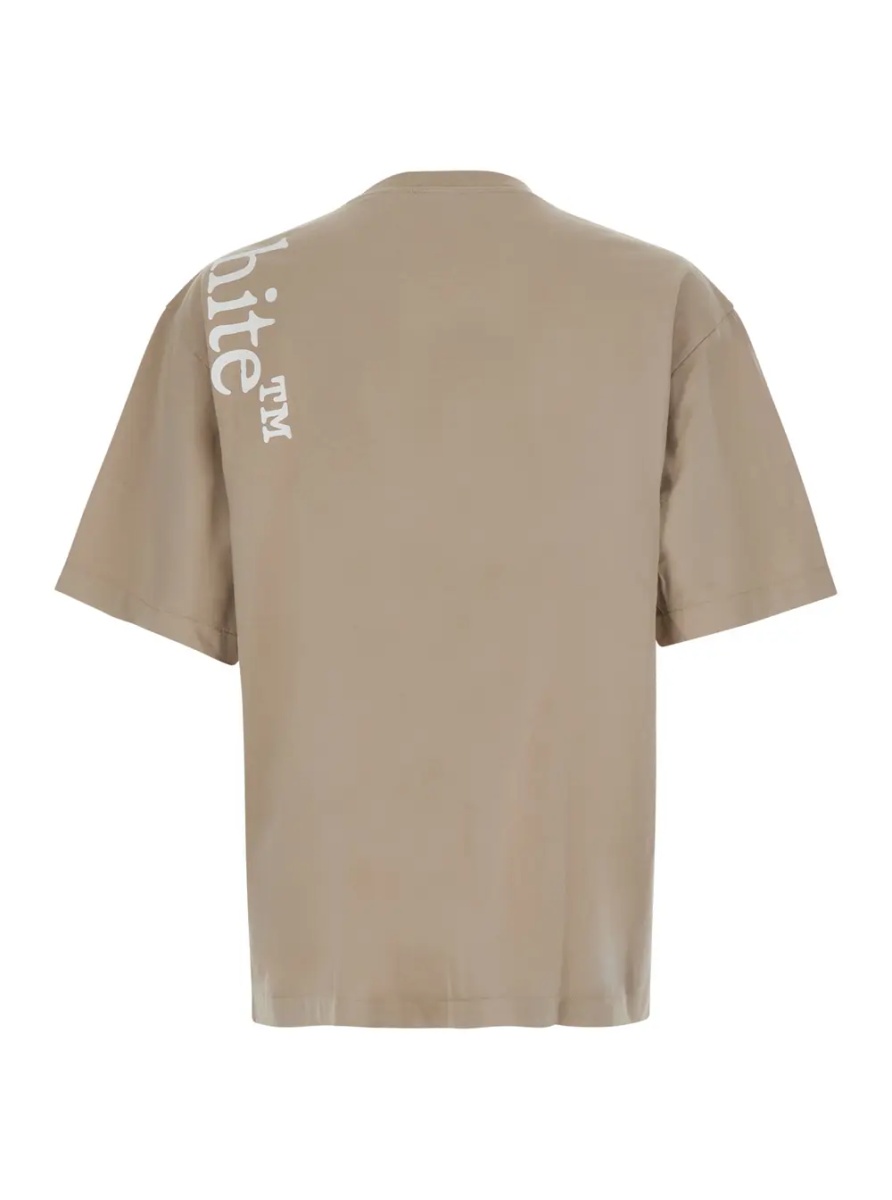 Tricou Beige Crew Neck T-Shirt with Logo lettering in Cotton Men - Img 2