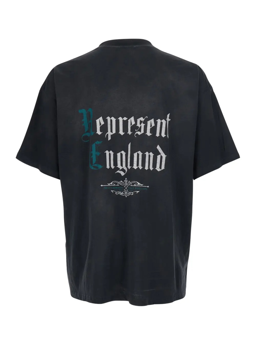 Tricou Black Crew neck T-shirt with logo detail on the front and maxi print on the back in cotton for men - Img 2