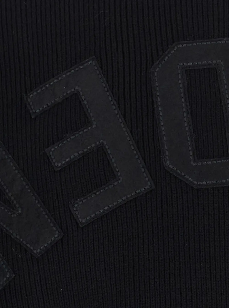 Tricou Black Long-Sleeve Crew Neck T-Shirt with Logo Lettering on the Back in Cotton Blend Men - Img 3