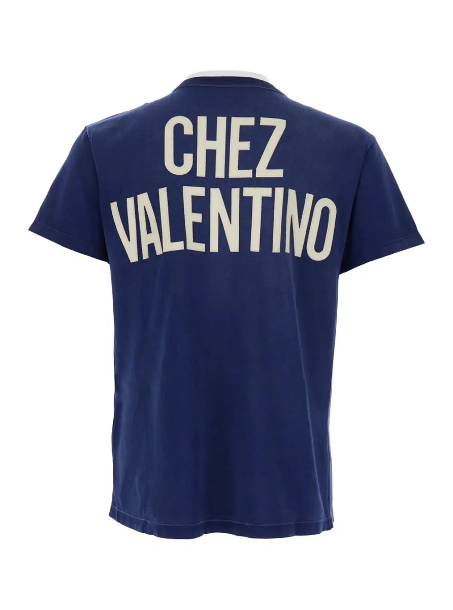 Tricou Blue Crewneck T-Shirt with Logo Lettering on the Rear in Cotton Man - Img 2