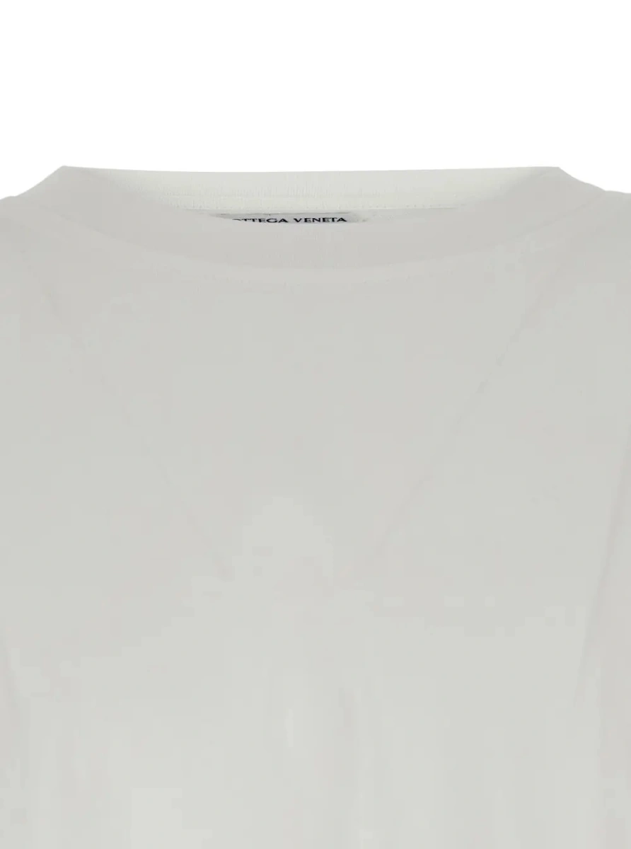Tricou Bottega Veneta alb din bumbac cu broderie pe piept - Img 3
