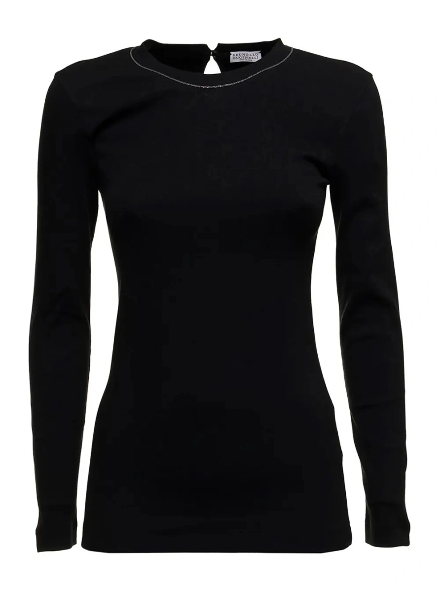 Tricou Brunello Cucinelli negru din bumbac - Img 3