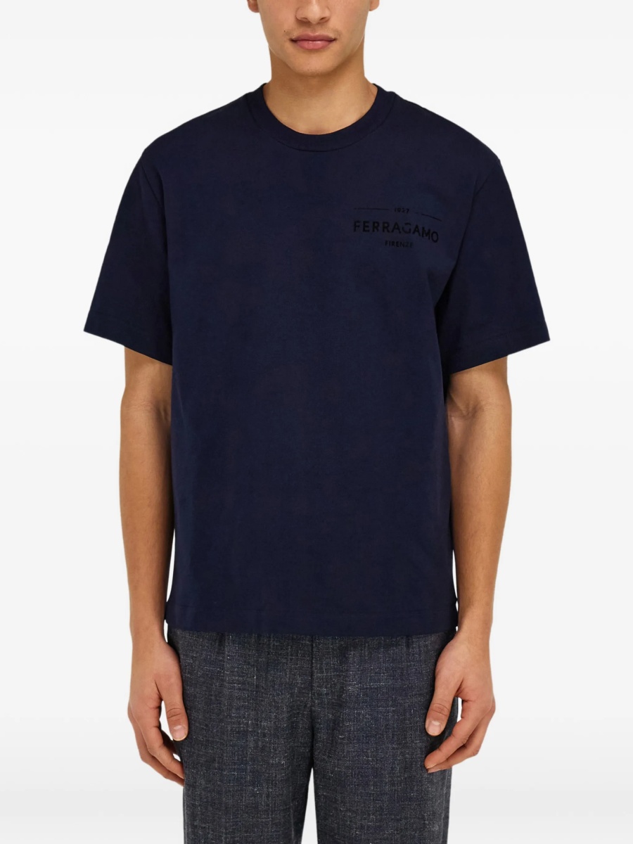 Tricou Ferragamo albastru din bumbac organic - Img 3