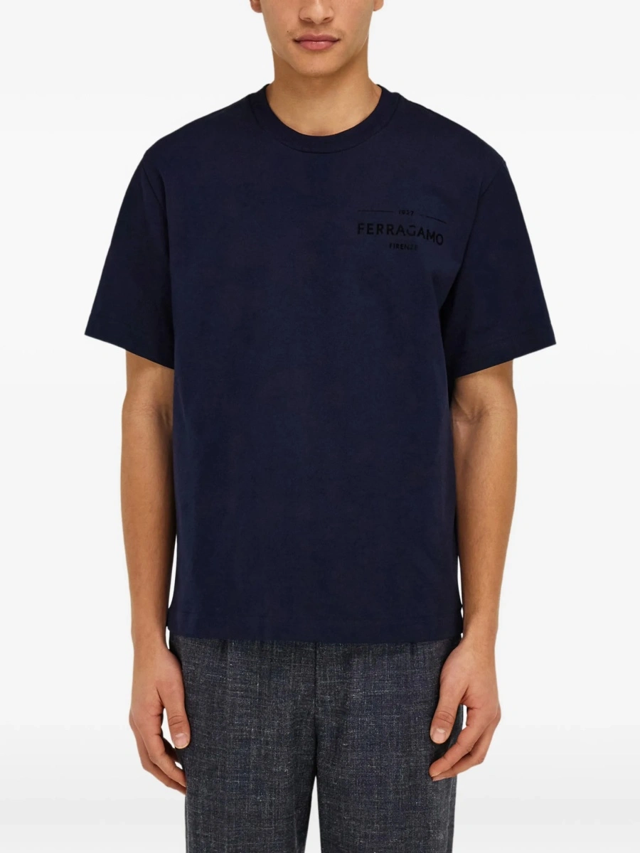 Tricou Ferragamo albastru din bumbac organic - Img 3
