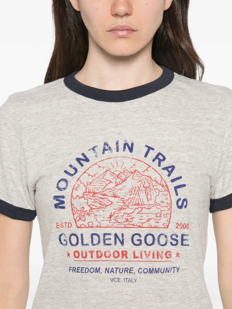 Tricou Golden Goose gri din bumbac - Img 7