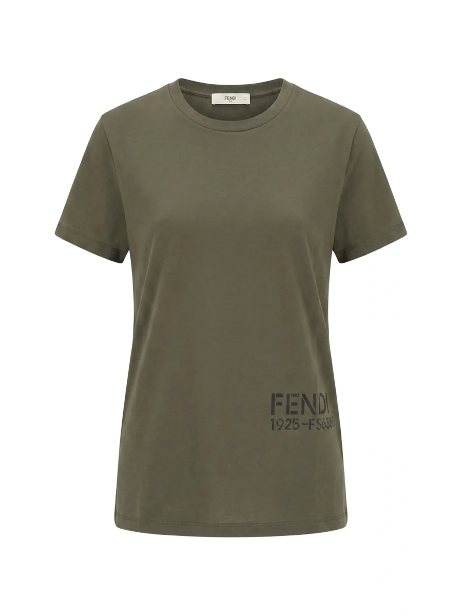 Tricou Green Crew neck T-shirt with logo lettering on the front in cotton for women - Img 5