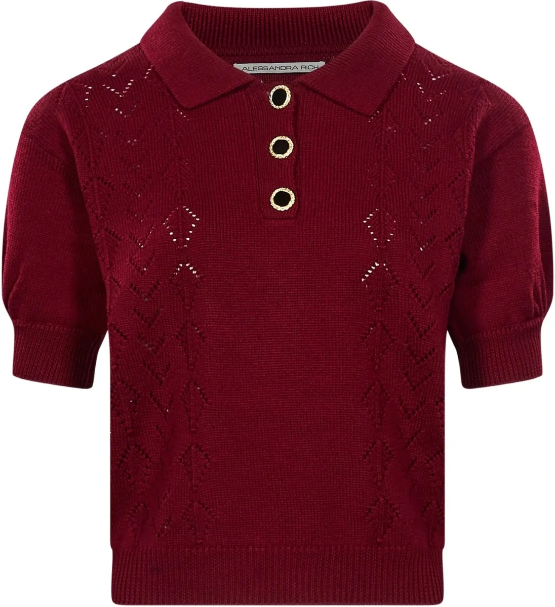 Tricou polo Alessandra Rich mov din lana merino - Img 7