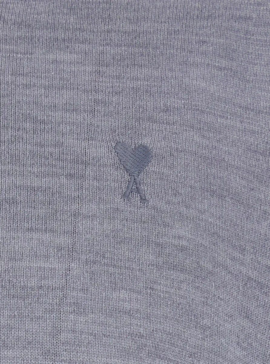 Tricou polo AMI Paris gri din lana si matase - Img 3