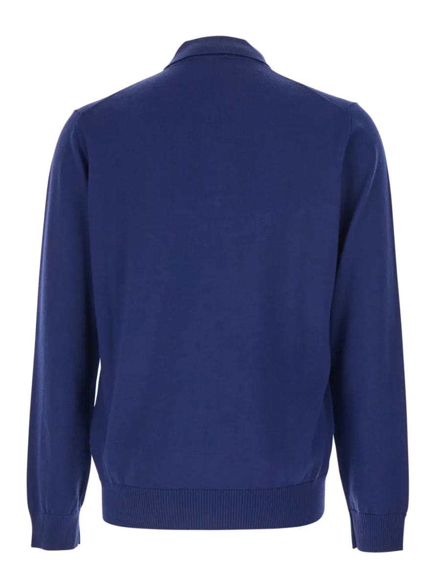 Tricou Polo Blue Long Sleeve Polo with Classic Collar and FF Plate on the Front in Wool for Men - Img 2