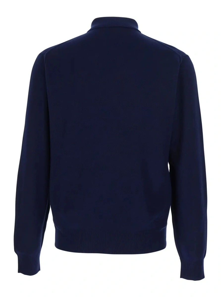 Tricou Polo Blue Polo Shirt with Classic Collar and Front Button Closure in Silk and Cotton Blend for Men - Img 2