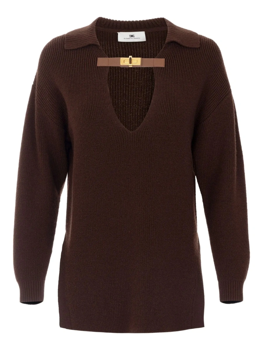 Tricou polo Elisabetta Franchi maro din lana - Img 8