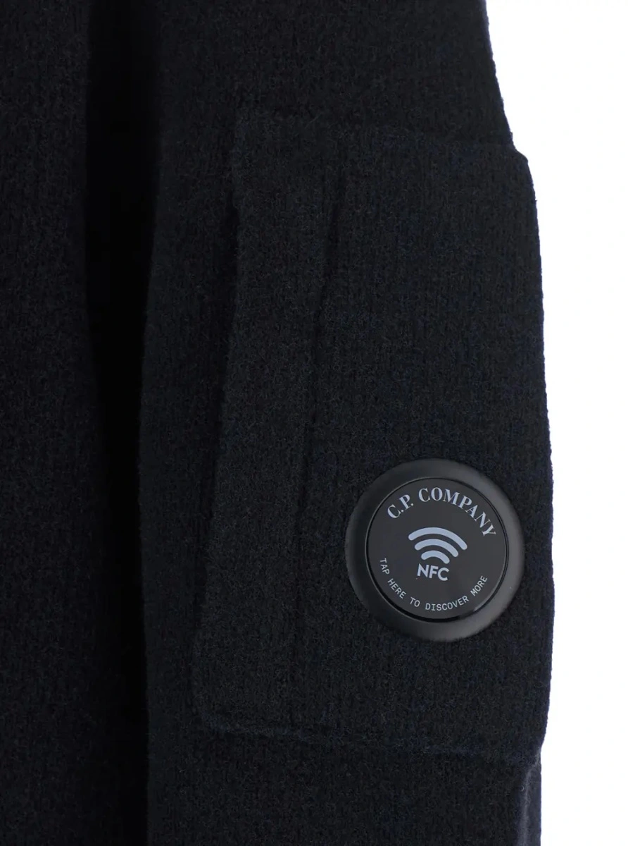 Tricou Polo Fleece Knit Polo Neck Sweater with Logo, Black, Man - Img 3
