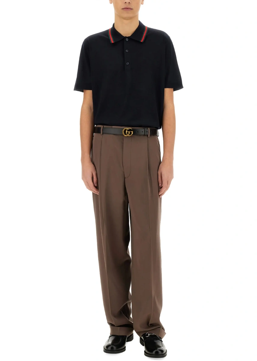 Tricou Polo Knitted Wool Polo Shirt With Web Pattern - Img 2