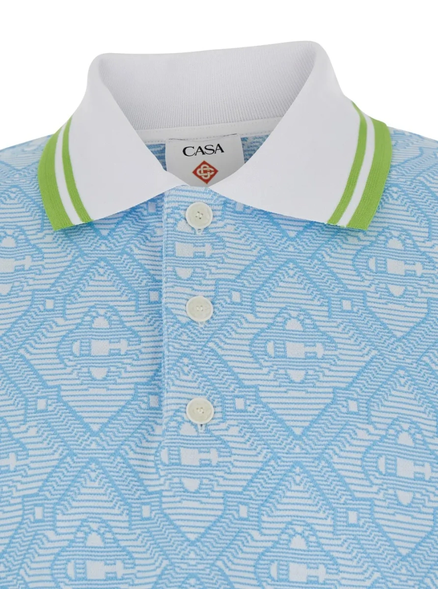 Tricou Polo Light Blue Polo Shirt with Classic Bicolor Collar and All-Over Embroidery in Cotton Blend Man - Img 3