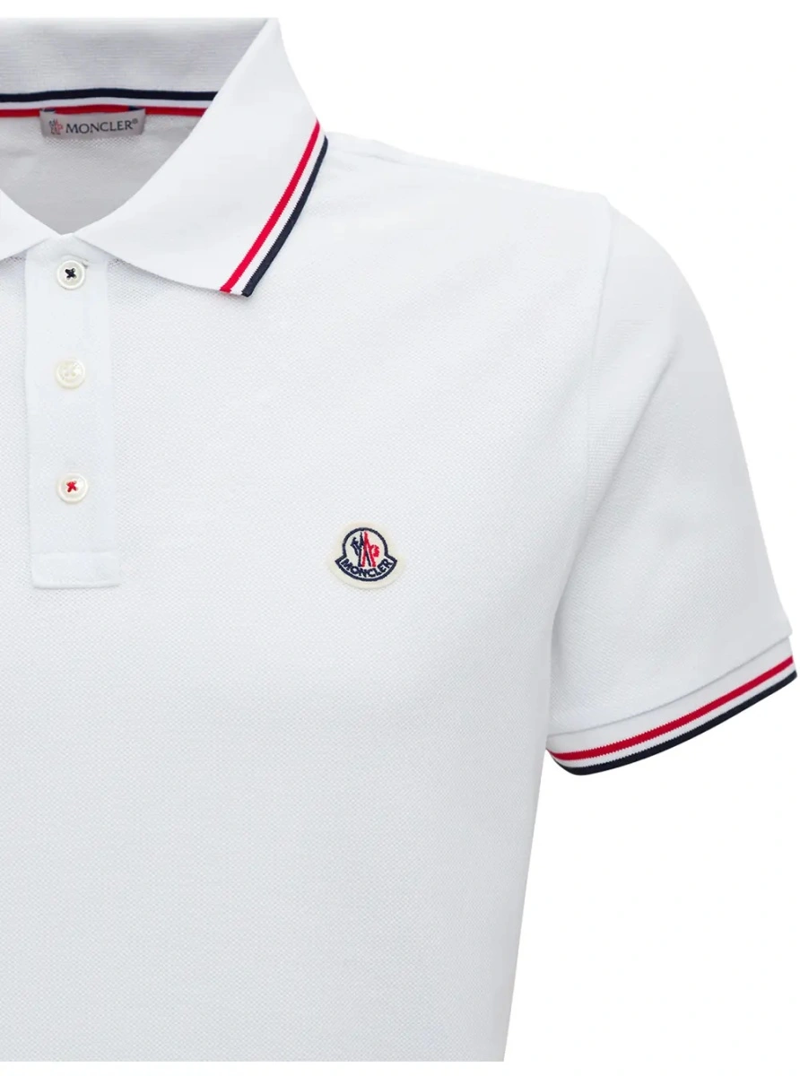 Tricou polo Moncler alb din bumbac cu logo brodat - Img 3