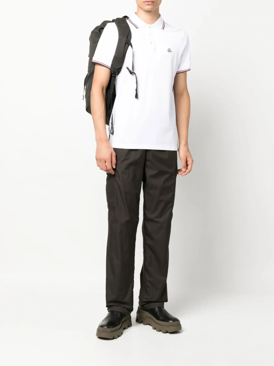 Tricou polo Moncler alb din bumbac cu logo brodat - Img 4