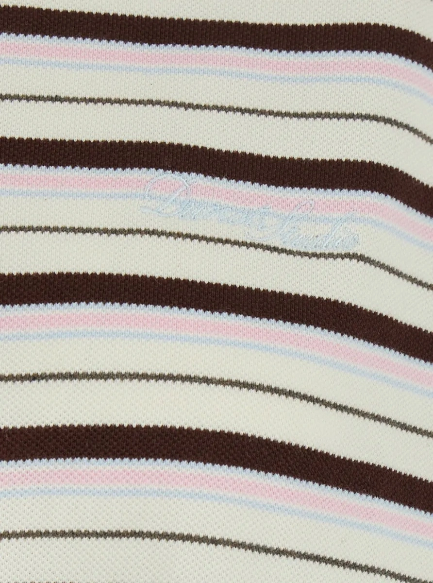 Tricou Polo Multicolor Polo Shirt with Embroidered Logo Lettering on the Front and All-Over Stripes in Cotton for Women - Img 3