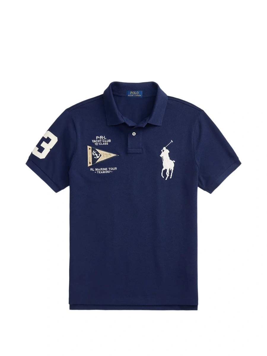 Tricou polo Ralph Lauren albastru din bumbac 'Custom Fit' - Img 7
