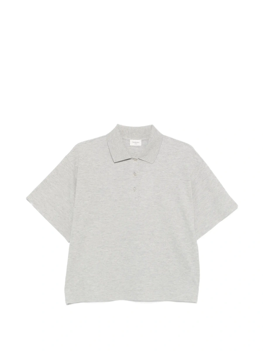 Tricou polo Saint Laurent gri din bumbac - Img 8