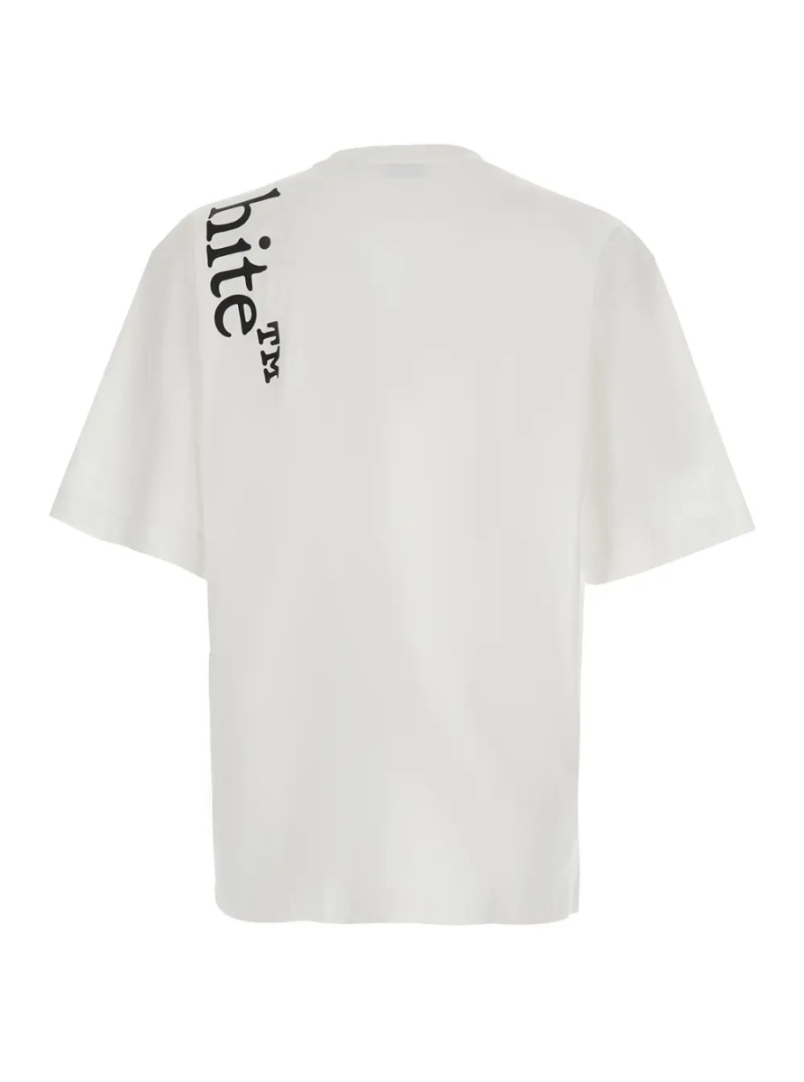 Tricou White Crew Neck T-Shirt with Logo lettering in Cotton Men - Img 2