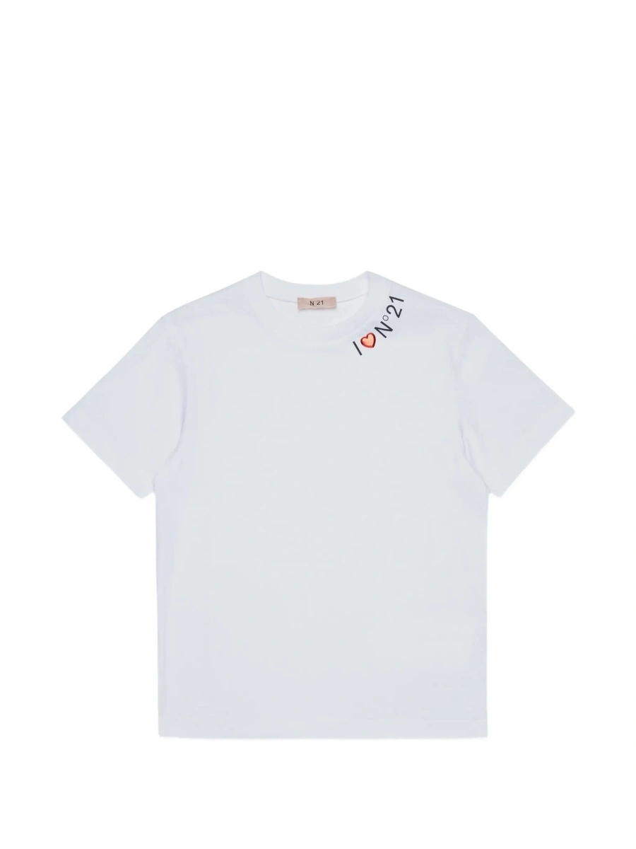 Tricou White Round neck T-shirt with logo on the front in Cotton Girl - Img 6