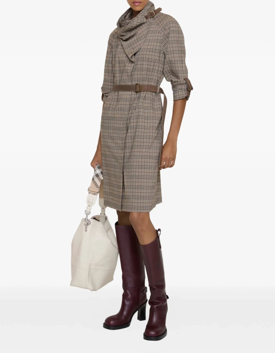 Wool Check Dress with a shawl collar - Img 2