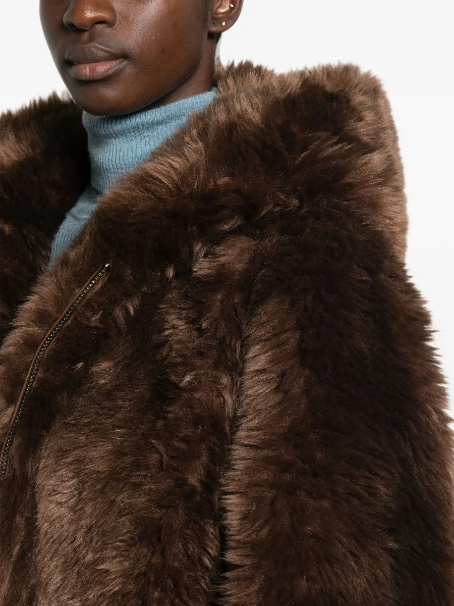 Blanuri P.A.R.O.S.H. Brown shearling jacket with hood in ecofur for women - Img 7