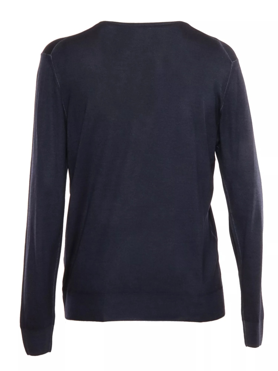 Blue cashmere blue silk V-neck - Img 2