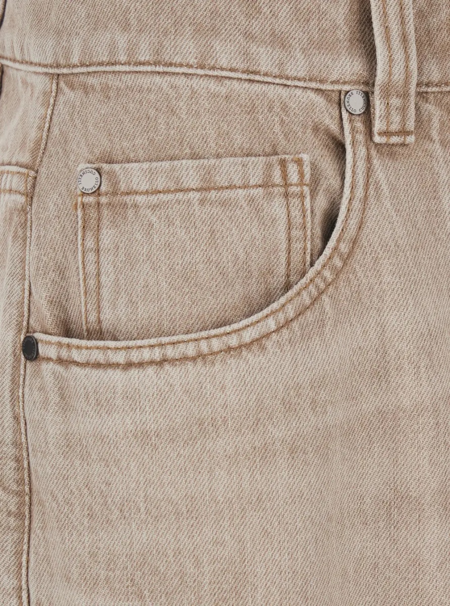 Blugi Beige Denim Five-Pocket Design Jeans with Logo Patch on the Back for Women - Img 3