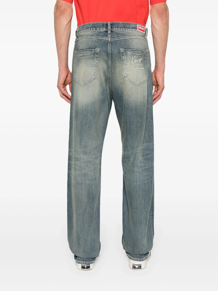 Blugi drepti Kenzo albastri din polyester si bumbac - Img 4