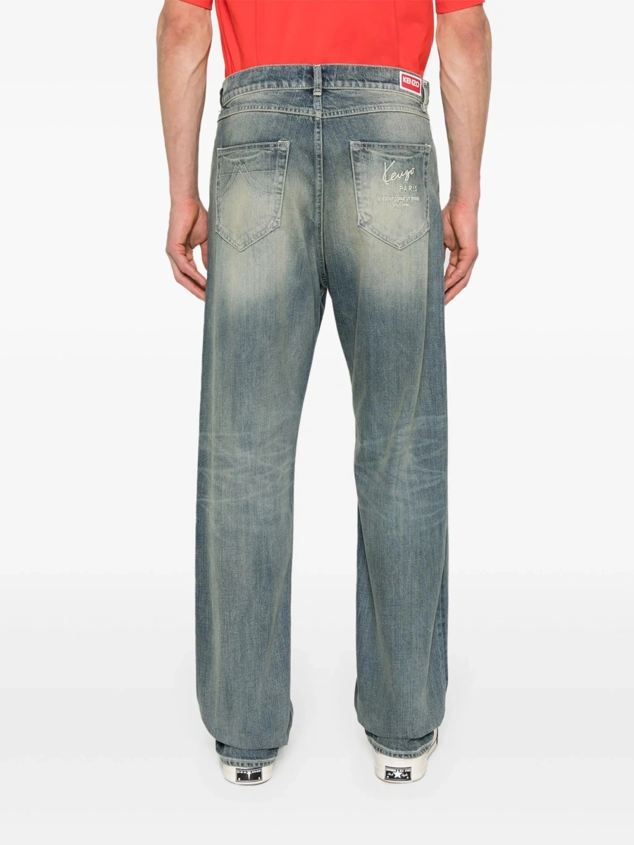 Blugi drepti Kenzo albastri din polyester si bumbac - Img 4