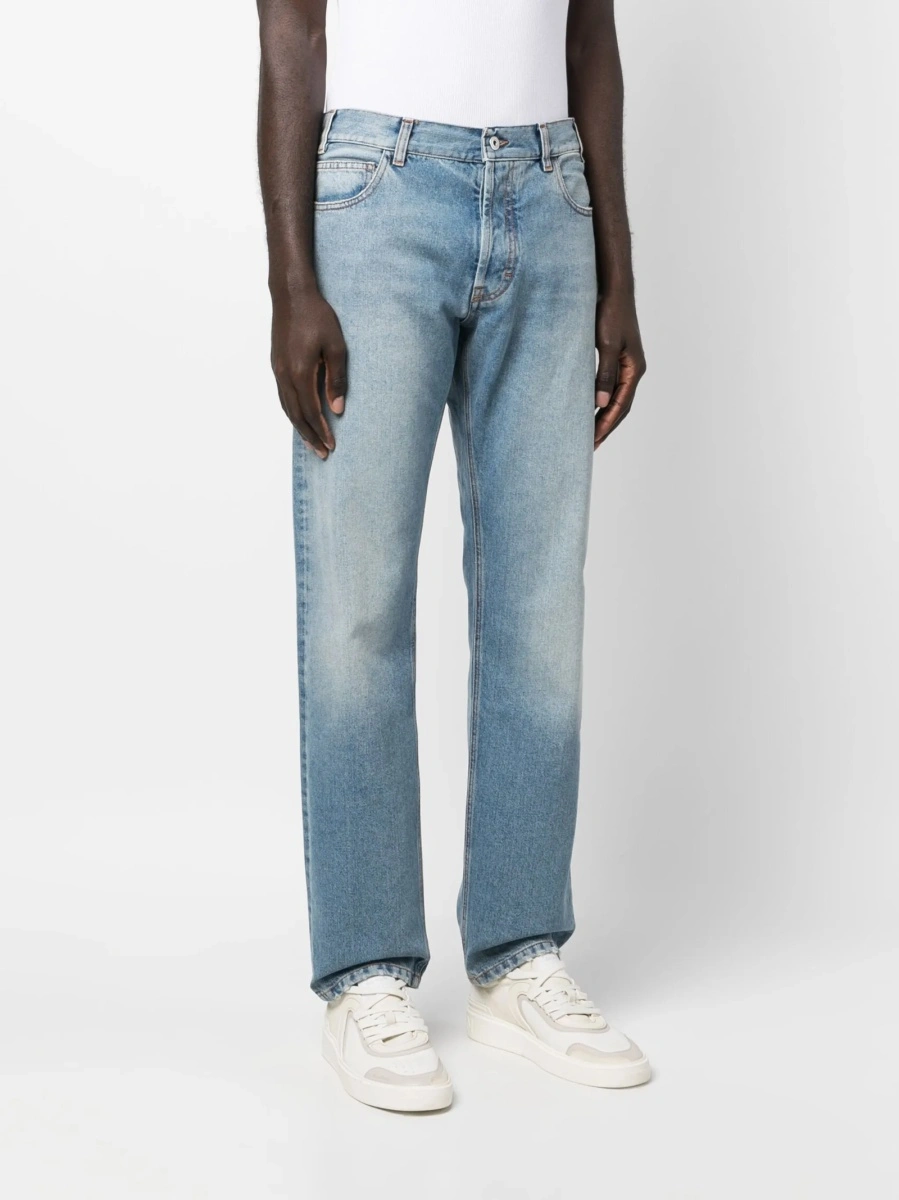 Blugi drepti Marcelo Burlon albastri din polyester si acrilic - Img 3