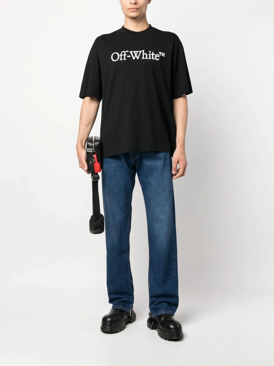 Blugi drepti Off-White albastri din bumbac - Img 2