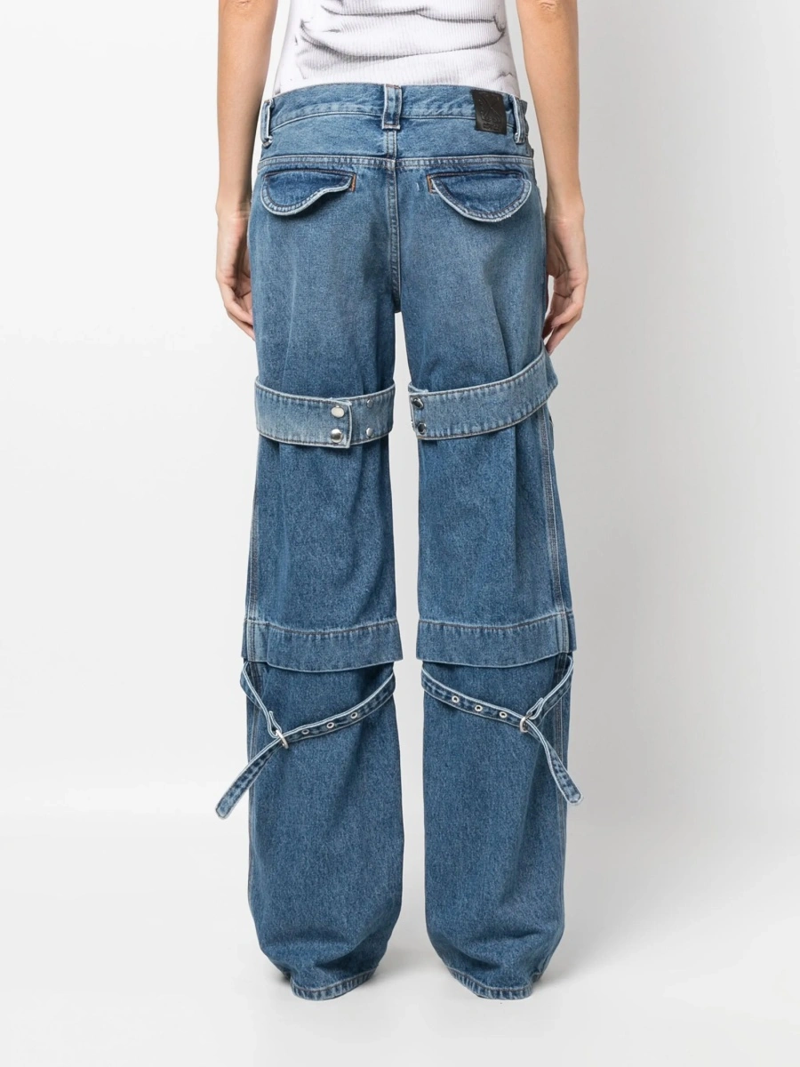 Blugi drepti Off-White albastri din bumbac - Img 4