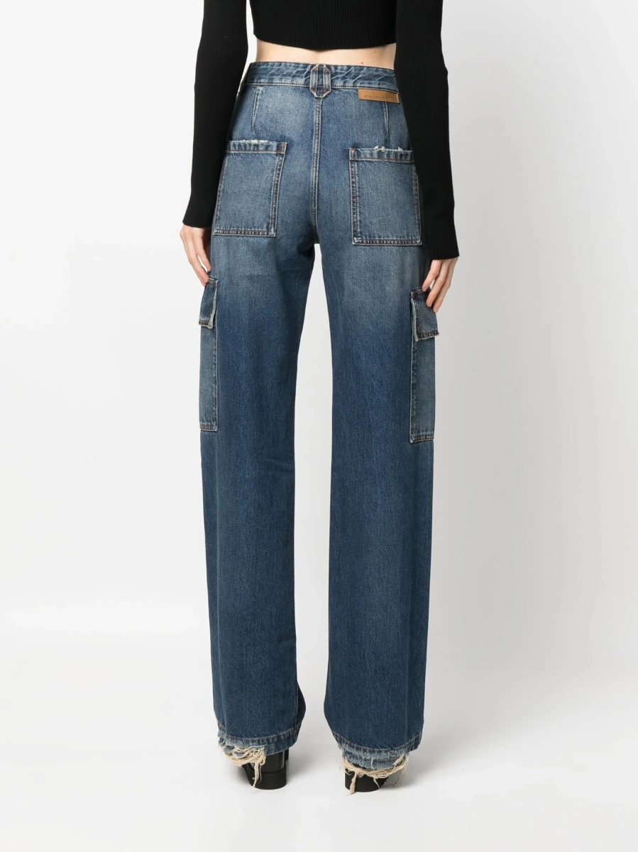 Blugi drepti Stella McCartney albastri din bumbac - Img 4