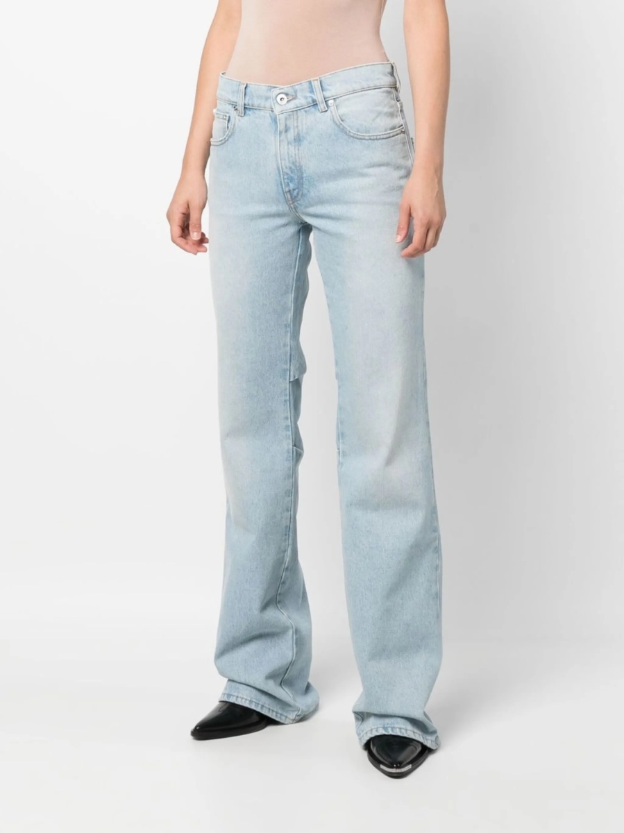Blugi evazati Off-White albastri din bumbac - Img 3