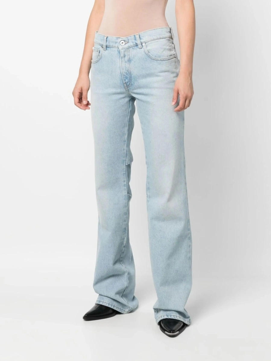 Blugi evazati Off-White albastri din bumbac - Img 3