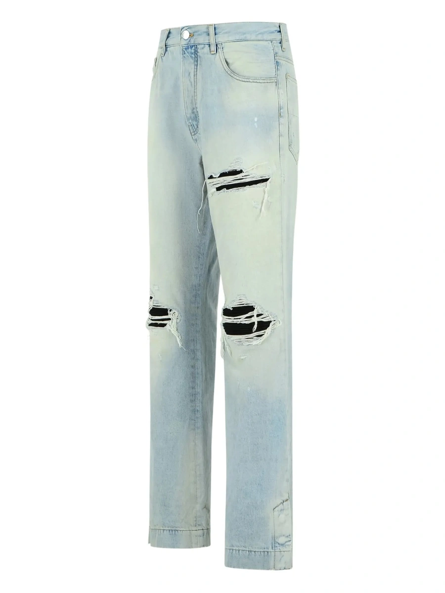 Blugi Men's Light Blue Denim Jeans with Ripped Details and Logo Patch on the Back - Img 5