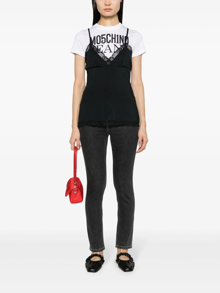 Blugi Skinny MOSCHINO JEANS negri din bumbac si spandex/elastan - Img 2
