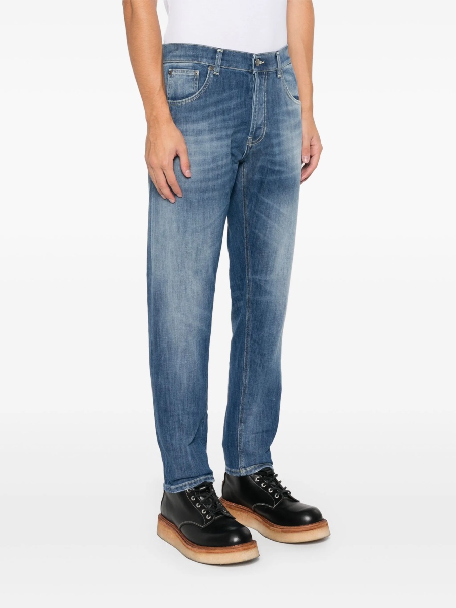 Blugi slim fit Dondup albastri din bumbac si multiester - Img 3